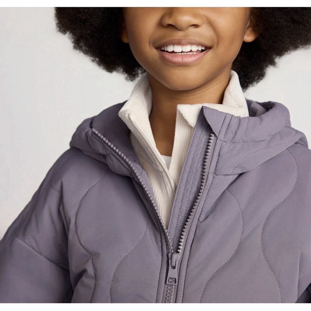 Mondetta Youth Quilted Jacket XS(5/6) Purple Long Hooded Pockets Zipper NWT